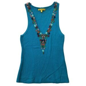 Catherine Malandrino Women's Stone Beaded Sweater Tank Top Small Cotton Angora